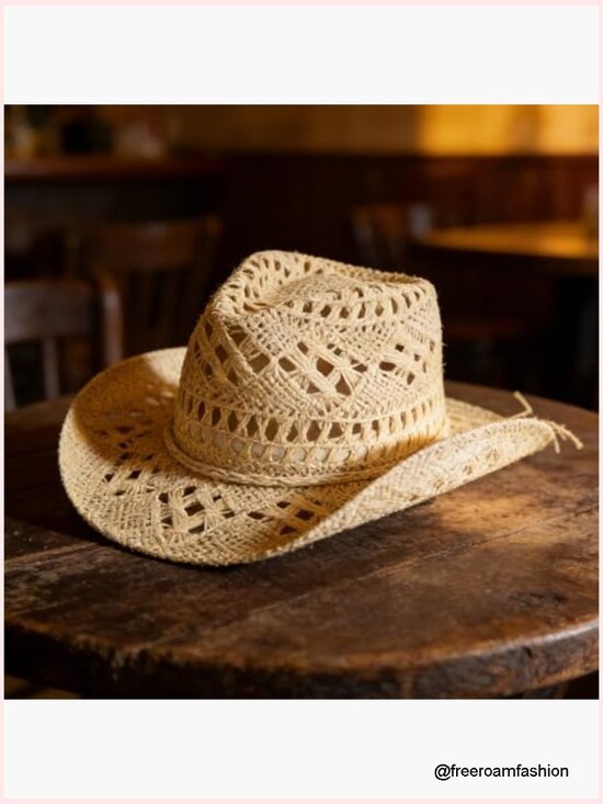 Woven Straw Cowboy Hat with Flexible Brim, Papyrus Material